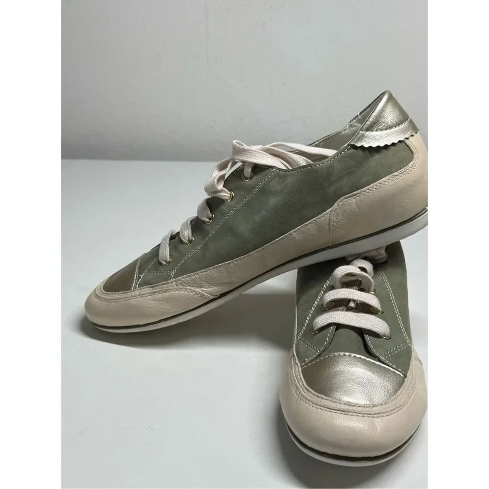 Rare Geox Leather Women’s Sneakers White Green Silver Size 10,5